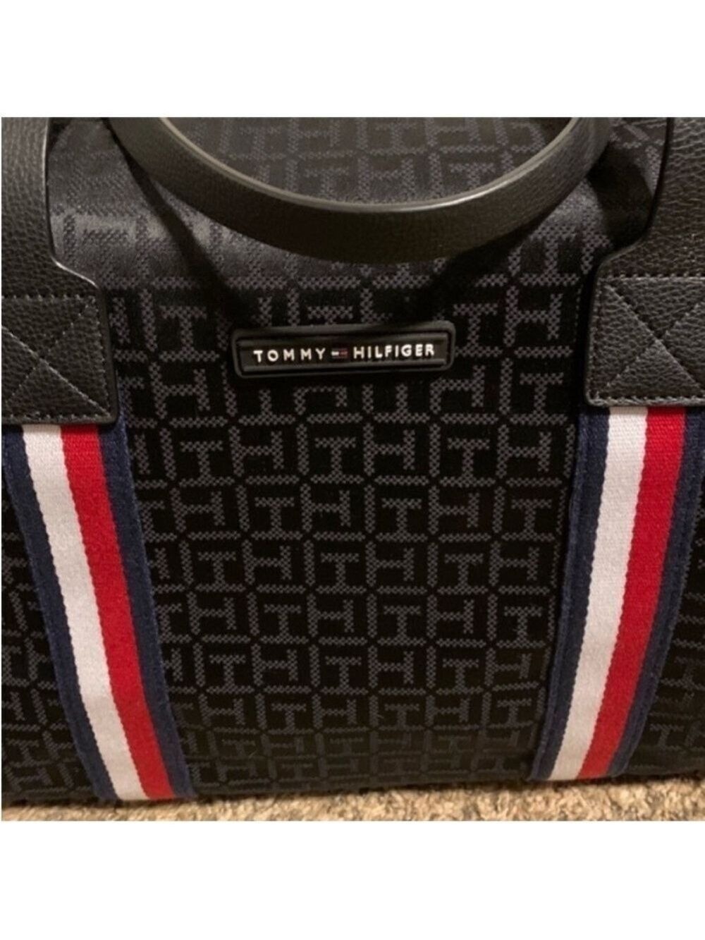 Tommy Hilfiger Black Duffel Bag with Signature Design